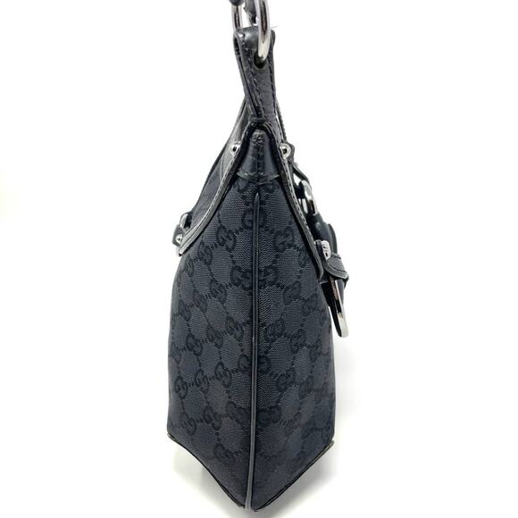 Gucci Horsebit GG Monogram Shoulder Hobo Zip Bag Canvas Leather Black Silver - Picture 5 of 16